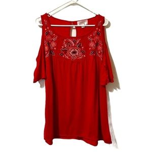 {3/$25} Plus Size Embroidered Cold Shoulder Tunic Top 1X